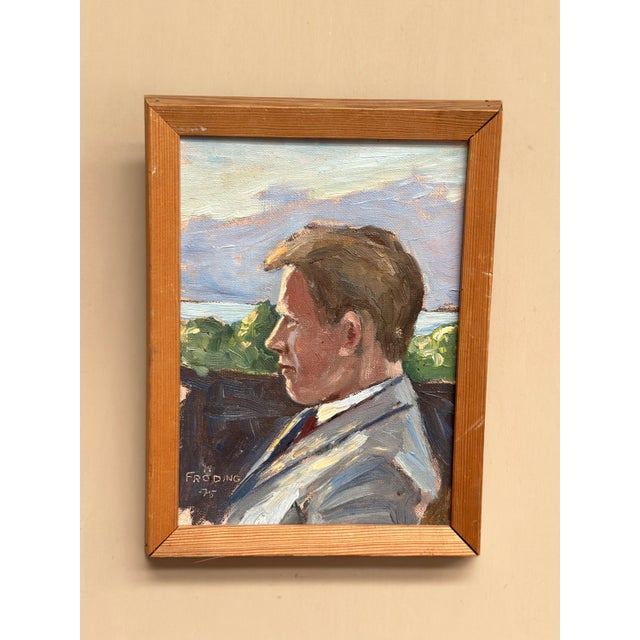 Original Vintage Swedish Oil on Canvas – “Portrait” by Fröding – Signed & Dated 1975 – Framed – 26 × 20 cm (10.2" × 7.9")...