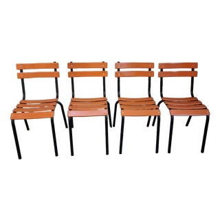 Vintage French Industrial Stackable School Chairs, 1960s, Set of 4 For Sale