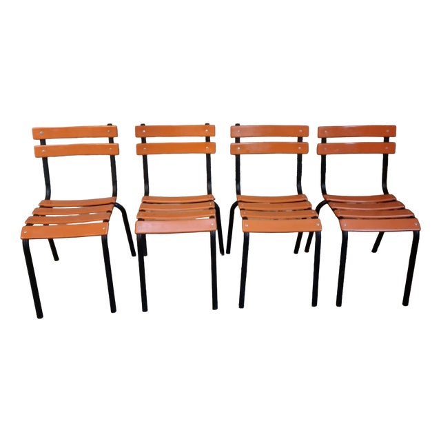 Vintage French Industrial Stackable School Chairs, 1960s, Set of 4 For Sale