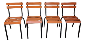 Vintage French Industrial Stackable School Chairs, 1960s, Set of 4
