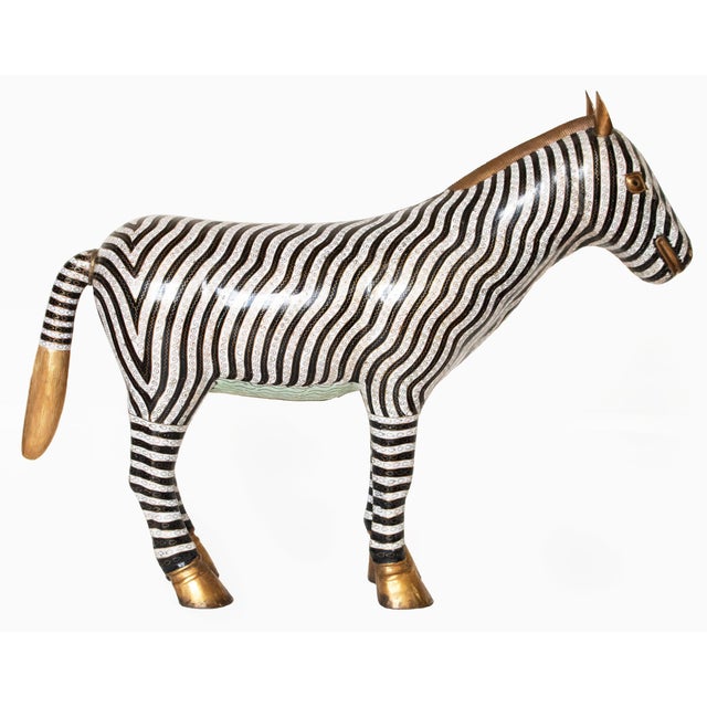 Mid 20th Century Rare Extra Large Vintage Chinese Cloisonné Enameled Zebra Statue For Sale - Image 5 of 15