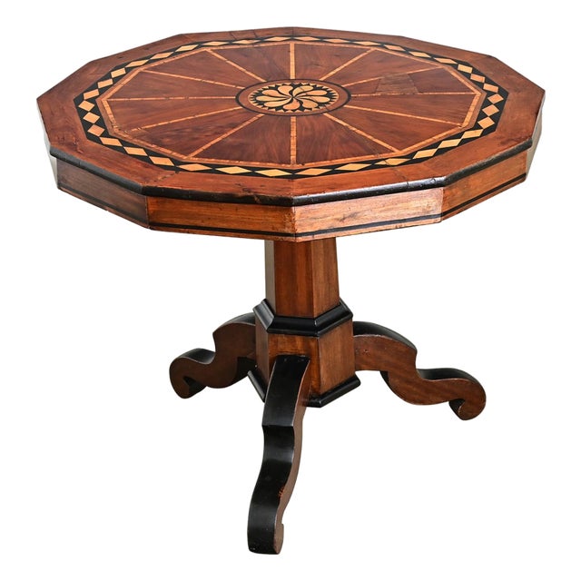 Italian 19th Century Marquetry Inlay Pedestal Table For Sale