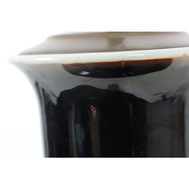 Early 20th Century Chinese Late Qing Mirror Black Monochrome Porcelain Baluster Vase Mounted as a Table Lamp For Sale - Image 5 of 8