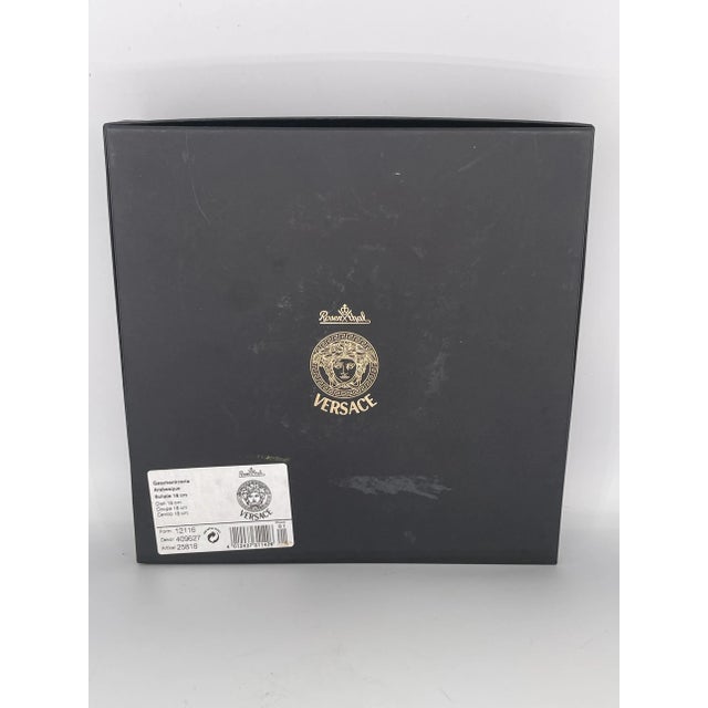 Versace by Rosenthal “Barocco Acanthus” Turquoise Porcelain Square Plate – Original Box For Sale In Naples, FL - Image 6 of 6