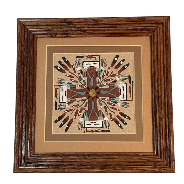 Wood Mid 20th Century Navajo Sand Painting Art Set Framed Matted 7” Each Set of 4 For Sale - Image 7 of 14