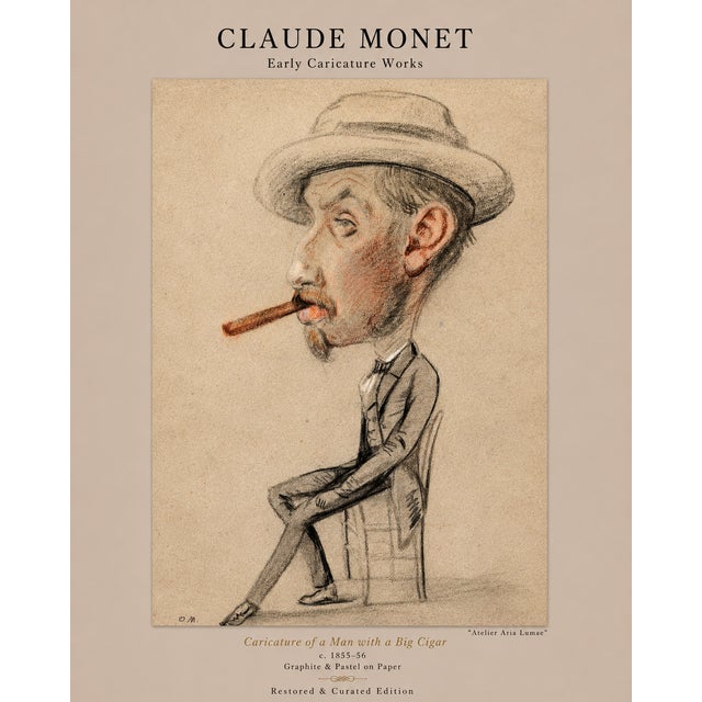 Taupe Claude Monet 1850s Caricature Portraits Fine Art Mounted Board Prints - Set of 6 For Sale - Image 8 of 18