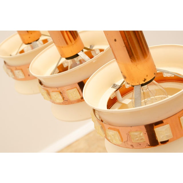 Metal Vintage Hanging Lamp with Three Cut Glass Lampshades from Kamenický Šenov, 1970s For Sale - Image 7 of 17