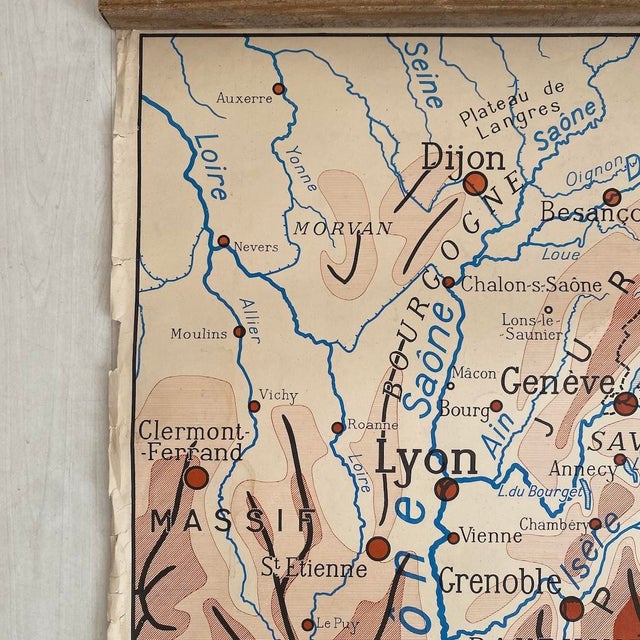 1950s Vintage School Map, The Garonne / the Rhone, 1950s For Sale - Image 5 of 11