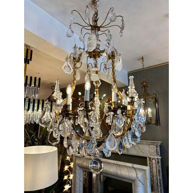 Large Antique French Rock Crystal and Gilt Bronze Chandelier For Sale - Image 6 of 18