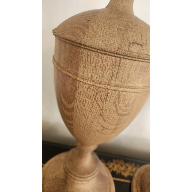 Wood Vintage Natural Wood Urn Table Lamps, Turned Solid Oak / Ash Style - a Pair For Sale - Image 7 of 18