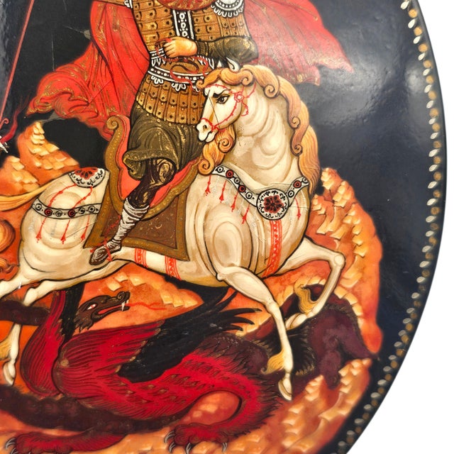 Russian Hand Painted Lacquer Box Depicting St George and the Dragon, 4.5 For Sale - Image 16 of 16
