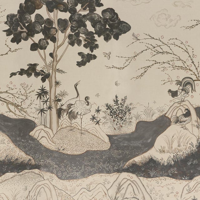 Contemporary SAMPLE - Schumacher X Colette Cosentino Birdsong 3 Panel Set In Carbon For Sale - Image 3 of 6