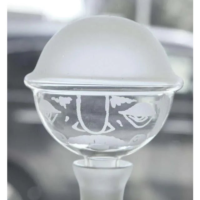 Mid-Century Modern Vintage Stenciled Bartender Man Frosted and Clear Glass Decanter Bottle For Sale - Image 3 of 7