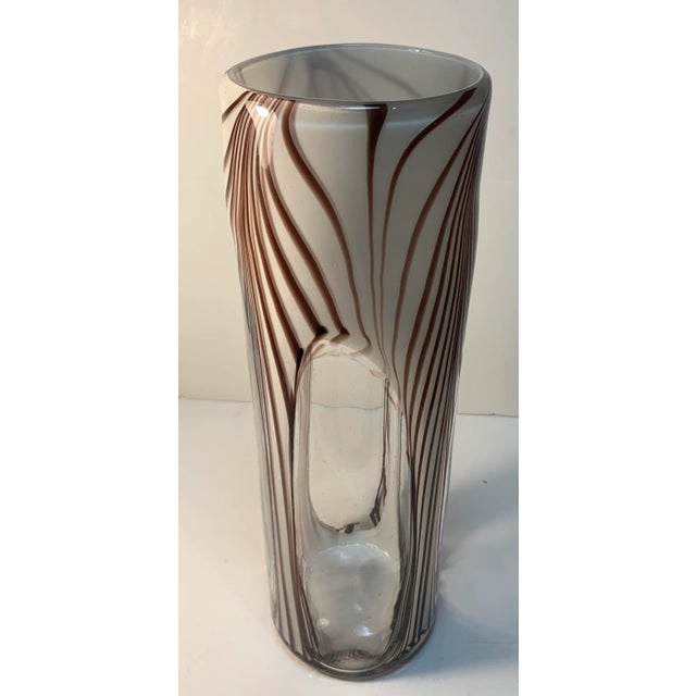 Glass Art Glass Purple Swirl White Clear Oval Cylinder Vase For Sale - Image 7 of 10