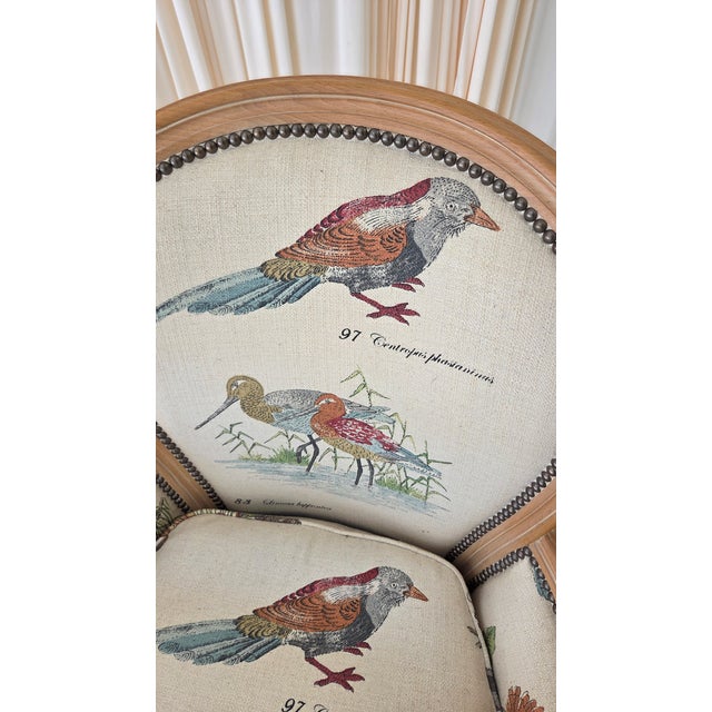 1980s French Louis XVI Style Armchair With Upholstered Bird Tapestry Fabric For Sale - Image 12 of 15