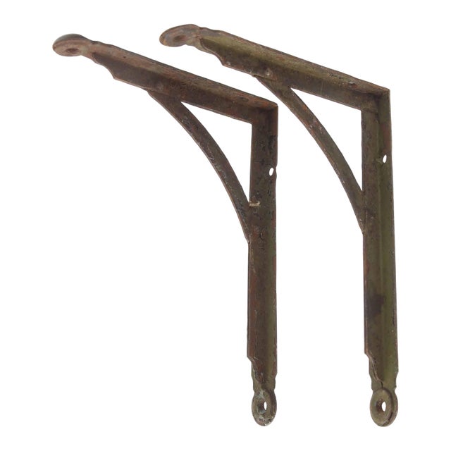 Pair of Vintage Black Steel Shelf Brackets For Sale