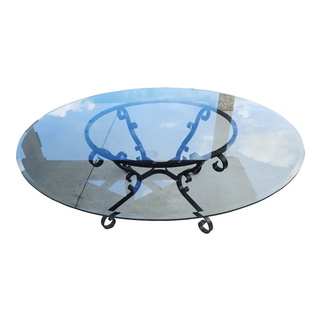 Round Glass Dining Table, Wrought Iron Base Chairish