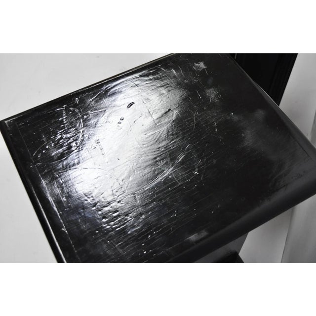 Black Vintage French Empire Style Black Lacquer Painted Pedestal Column End Table Pair For Sale - Image 8 of 18