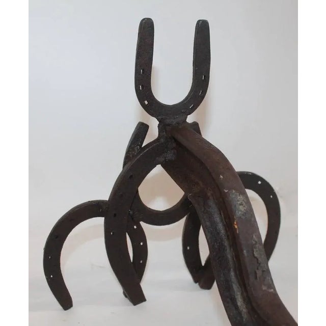 Metal 19th Century Folk Art Horseshoe Andirons / Handmade For Sale - Image 7 of 9