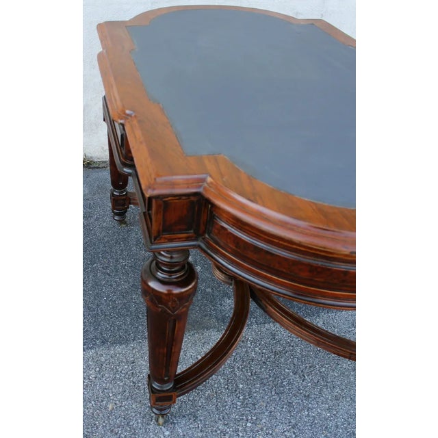 19th C Large Victorian Leather Top Walnut Parlor Table For Sale - Image 9 of 11
