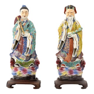 Chinese Glazed Porcelain Figural Sculptures, 2 For Sale