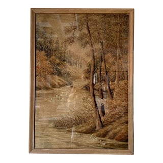 Vintage Japanese Embroidered Autumn Landscape Wall Art - Tapestry For Sale