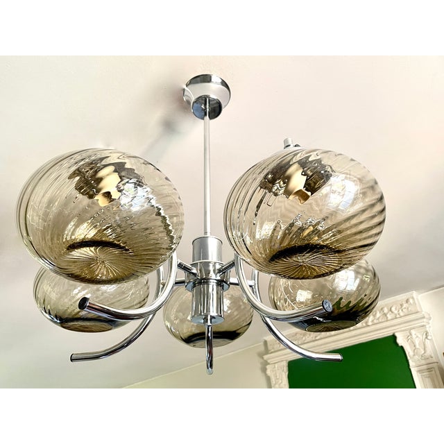 Chrome and Smoked Murano Glass Chandelier, 1970s For Sale - Image 10 of 14