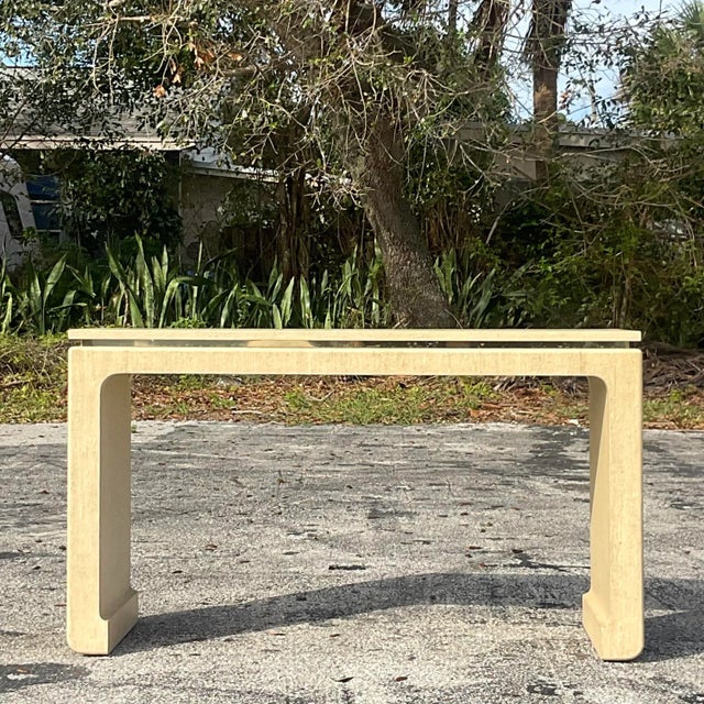 Late 20th Century Vintage Boho Grasscloth Wrapped Console Table For Sale In West Palm - Image 6 of 7