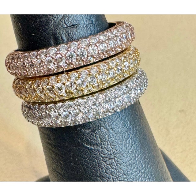 Early 21st Century 3 Carat Pave Set Diamond 3 Band in 14 Karat White , Yellow & Pink Gold , Size 7 For Sale - Image 5 of 18