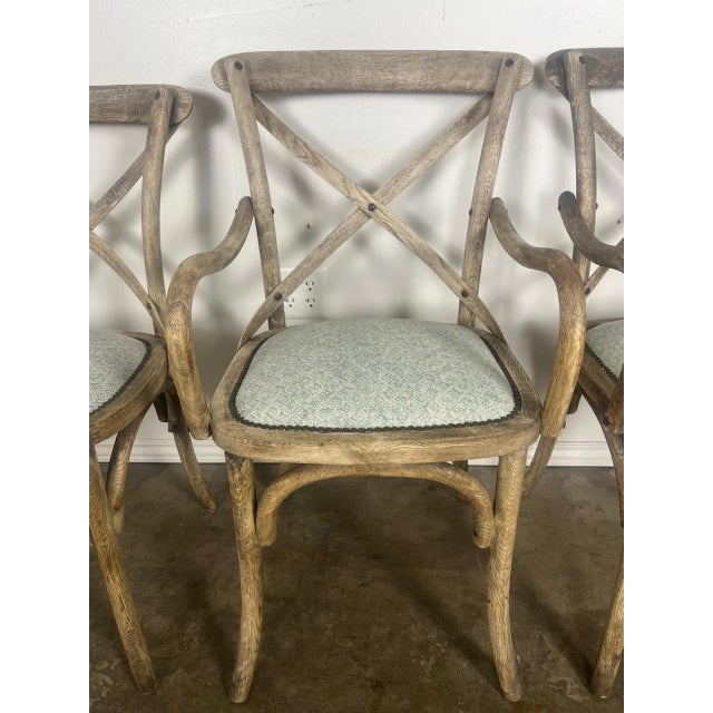 1900 - 1909 Set of Four Primitive Dining Chairs W/ Linen Seats For Sale - Image 5 of 16