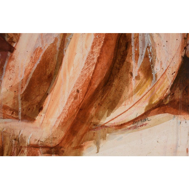 Brown Lovers - Nude Couple in Bed - Figurative Composition in Acrylic on Paper by Byron Richard Rodarmel For Sale - Image 8 of 10