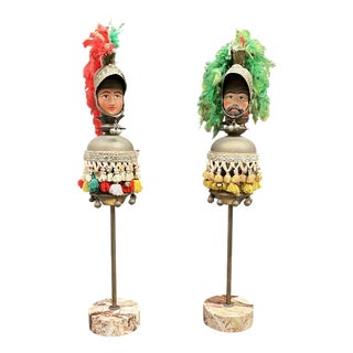 Sicilian Paladin Heads with Marble Bases, 1940s, Set of 2 For Sale