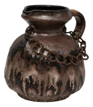 20th Century German Drip Glaze Ceramic Vase With Chain