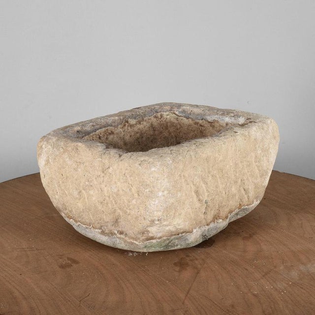 Rectangular Carved Stone Garden Planter For Sale - Image 3 of 17