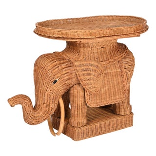 Large Rattan and Wicker Elephant Side Table by Vivai Del Sud, 1960 For Sale