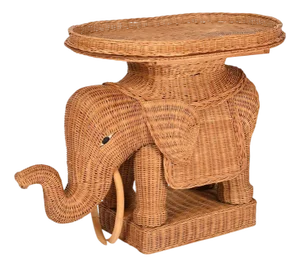 Large Rattan and Wicker Elephant Side Table by Vivai Del Sud, 1960
