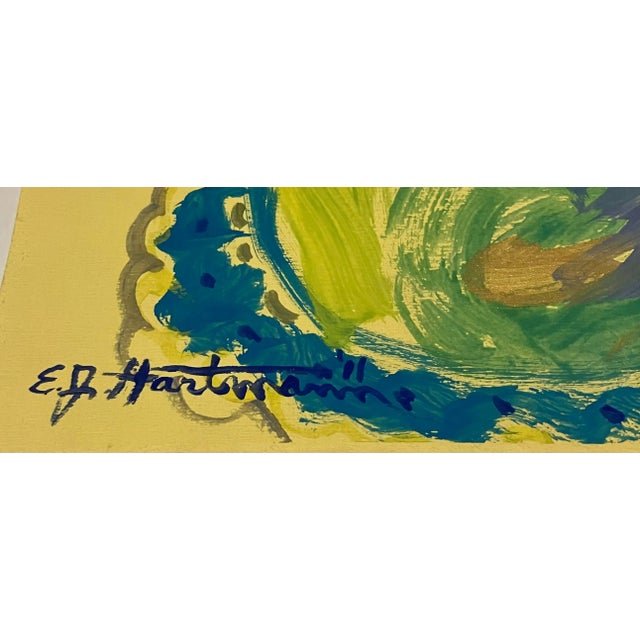 Original painting on bright yellow paper 12.5 x 19 unframed signed bottom left