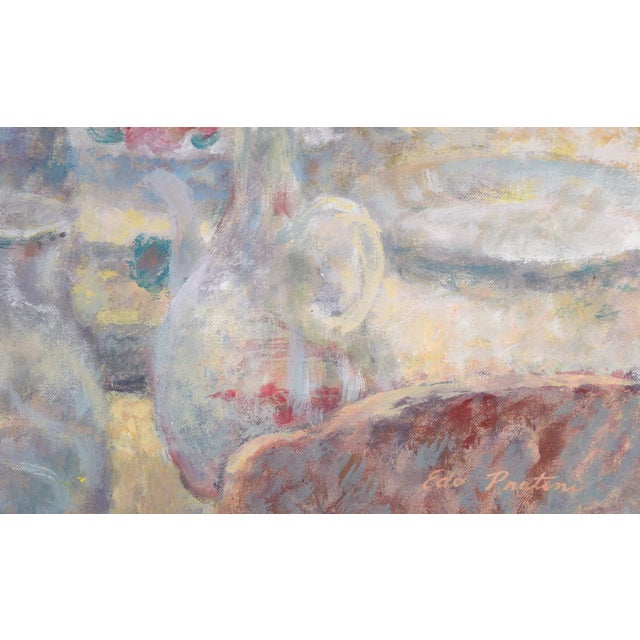 Textile Reading a Letter by the Dinner Table - Figurative in Oil on Canvas by Edo Pratini For Sale - Image 7 of 9