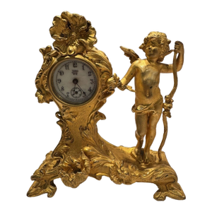 Antique Art Nouveau Figural Statue Desk Clock by Waterbury