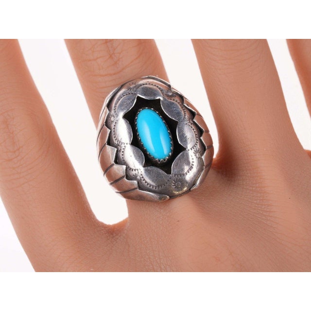 sz10 Vintage Navajo Sterling and Sleeping Beauty turquoise ring 21.8 grams, unmarked. All precious metals are tested, any...