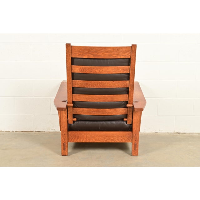 Stickley Mission Oak Arts & Crafts Spindle Reclining Morris Lounge Chair For Sale - Image 11 of 12