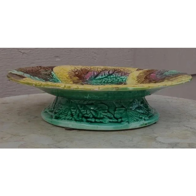 Late 19th Century Antique Majolica Begonia Leaf Compote For Sale - Image 5 of 11