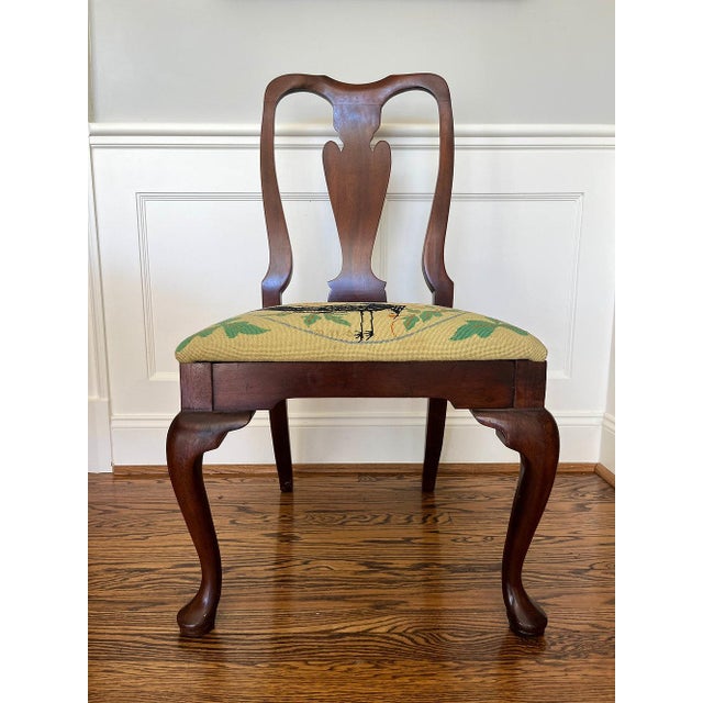Chinoiserie Mid Century Chinoiserie Needlepoint Mahogany Chair For Sale - Image 3 of 7