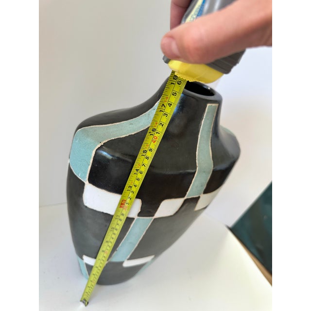 Black Large Signed Architectural Studio Pottery Vessel in Black, White & Celadon, Handmade Ceramic Vase For Sale - Image 8 of 11