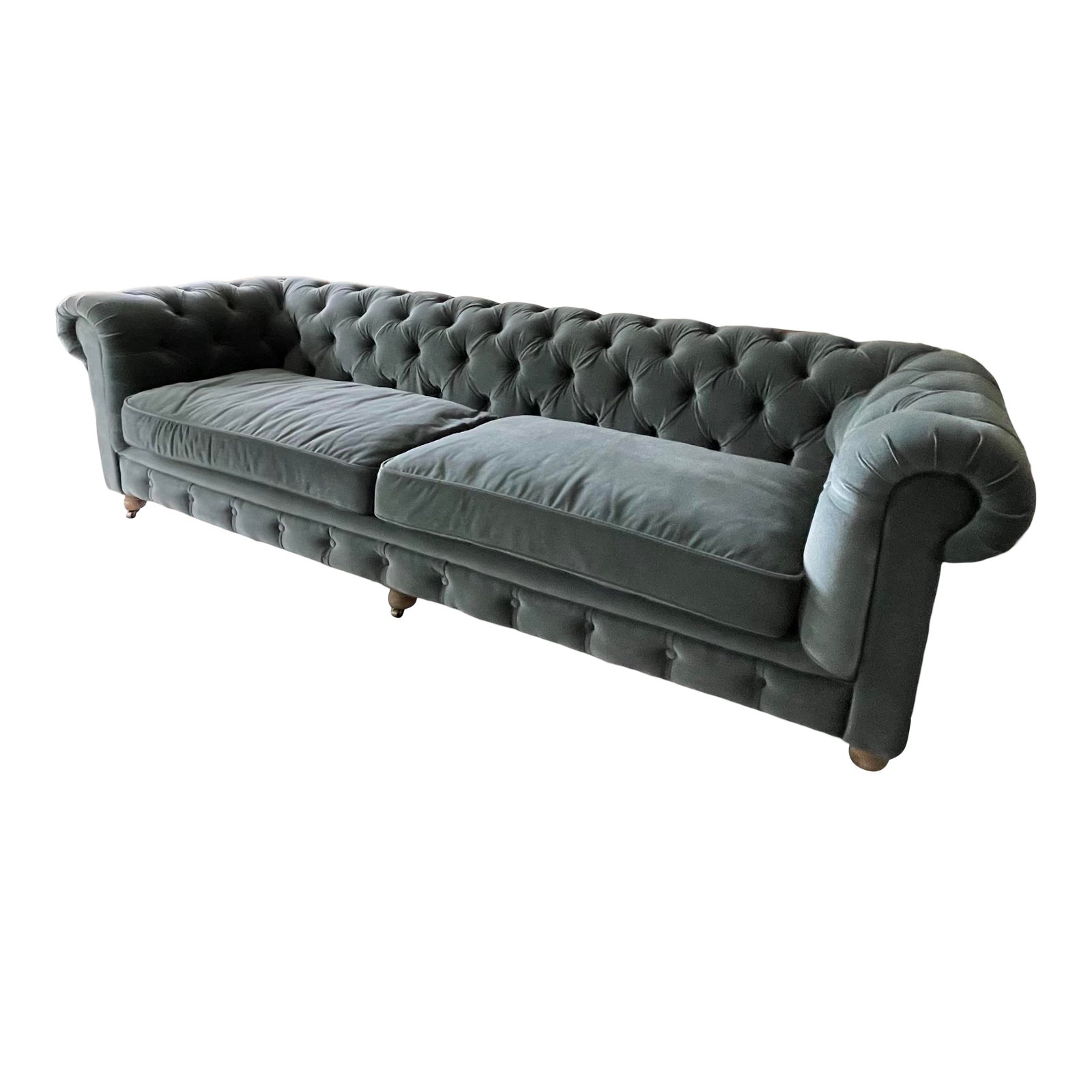 9’ Restoration Hardware Slate Blue Velvet Kensington Sofa Chairish