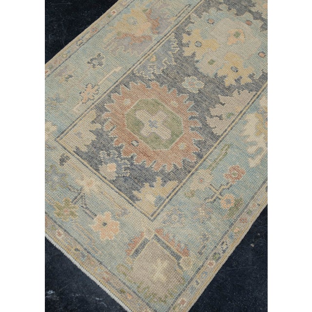 Turkish Oushak Runner Rug Muted Blue & Beige Handwoven Wool Rug 2'9" X 8'10" For Sale - Image 4 of 9