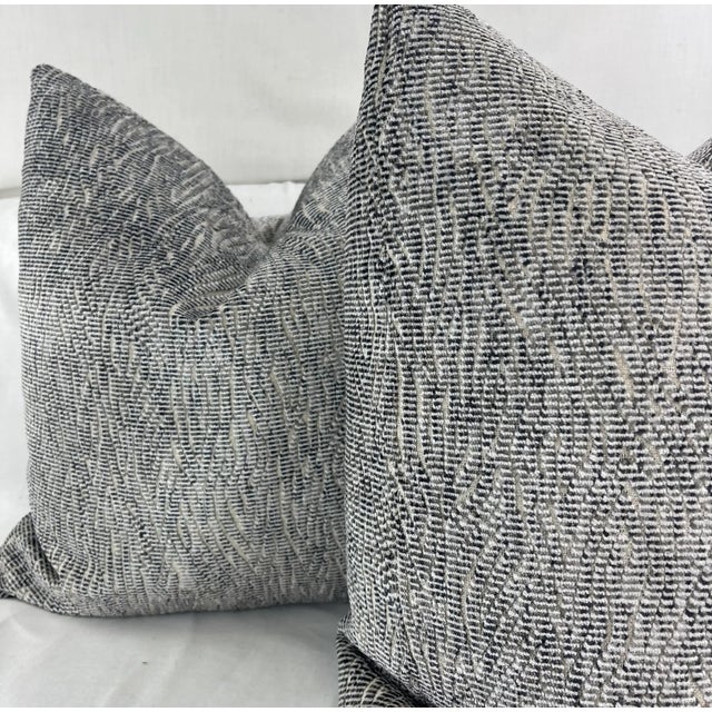 Transitional Harlequin "Kameni Velvet" in Graphite/Brass 22" Pillows-A Pair For Sale - Image 3 of 4