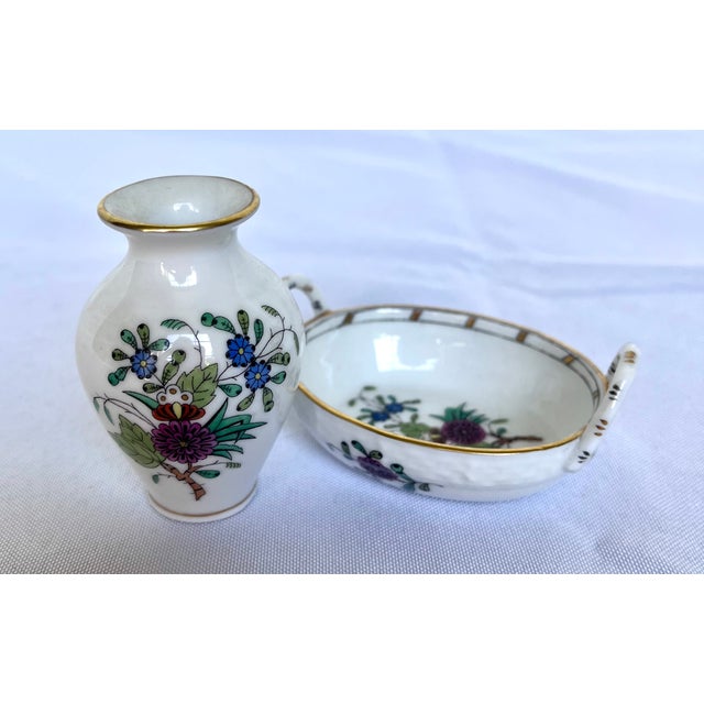 Vintage Herend Hungary Windsor Garden Porcelain Miniature Vase and Trinket Dish Set For Sale In Dallas - Image 6 of 18