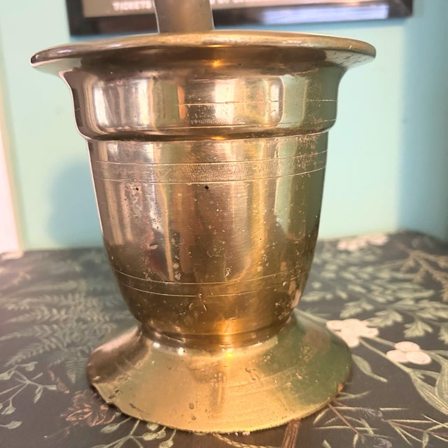 Vintage Solid Brass Mortar and Pestle Pharmacy Apothecary 5.75” 9.5 LBS For Sale - Image 4 of 12