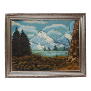 1990s Vintage Oil Painting on Canvas, Landscape, Mountain View, Signed R.Dean,framed For Sale